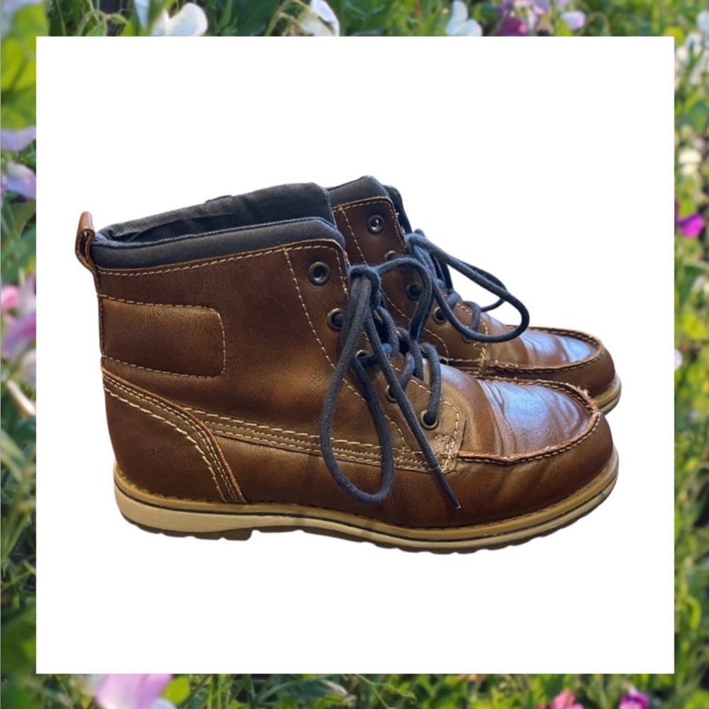 SONOMA Brown Leather Lace-Up Ankle Boots – Size 3 Little Boys